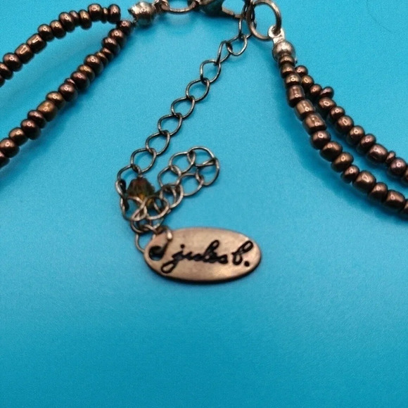 Jules B Fashion Statement Glass Beads and Pendant Necklace Brown Glitter Tones - Picture 6 of 7